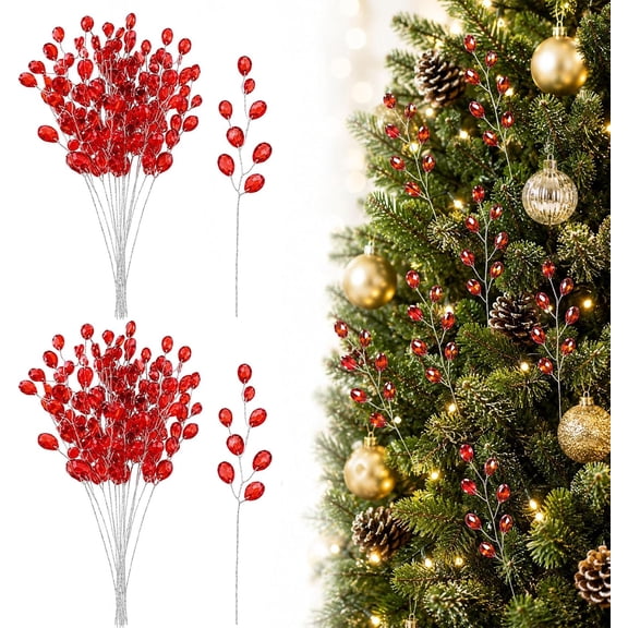 Crystal Berry Branches Christmas Tree Insert Flexible Wire Stems,Acrylic Crystal Berry Branches Christmas Tree Insert 6.9in Flexible Wire Stems(G-25)