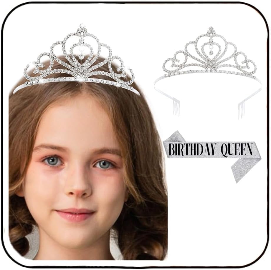Crystal Birthday Tiaras and Crown Rhinestone Princess Tiara with Sash Headband Tiara with comb ...