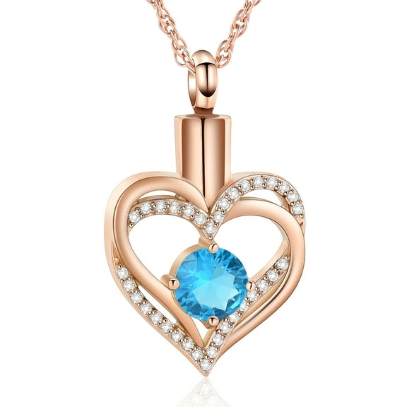 Crystal Birthstone Urn Cremation Jewelry Heart Urn Necklace for Ashes for Women Gilrs Memorial Keepsake Birthstone Urn Pendant