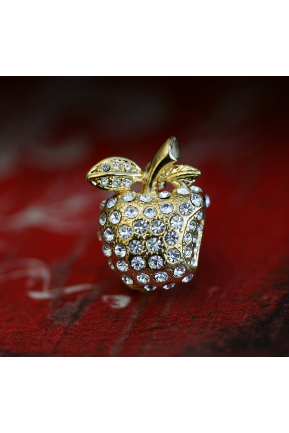 Crystal Bitten Apple Brooch Pin