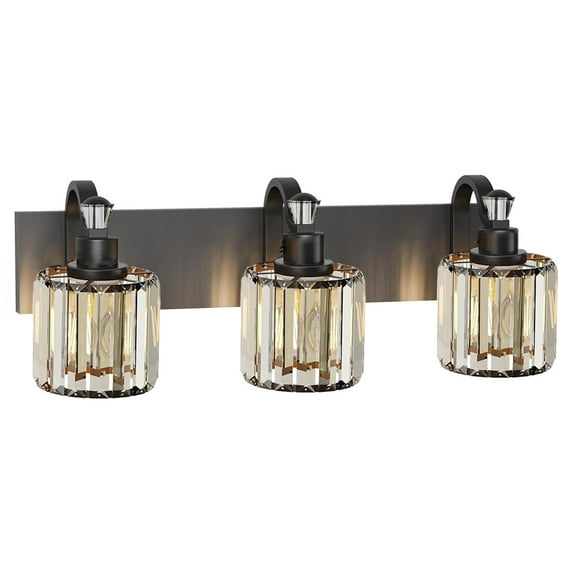 Crystal Black Bathroom Vanity Light 3 Light Modern Bathroom Vanity Light Fixtures Over Mirror Bath Wall Lighting
