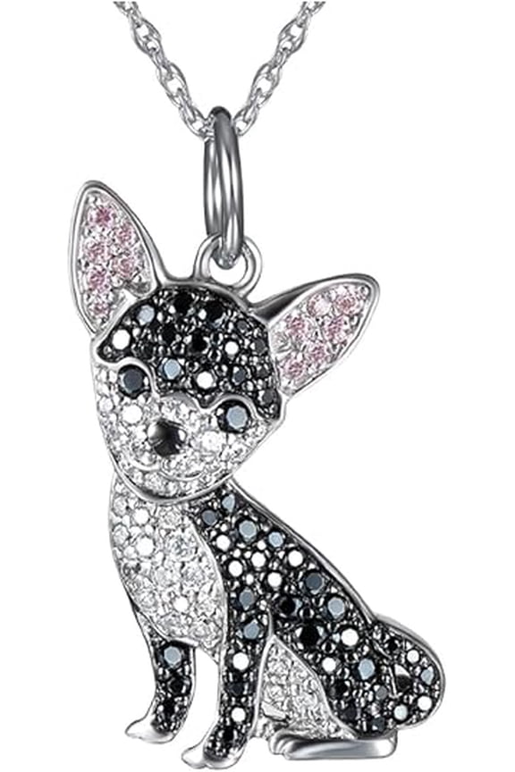 Crystal Black Chihuahua Dog Pendant Necklace for Women Cute Animal Dog Necklace Pets Lover Jewelry