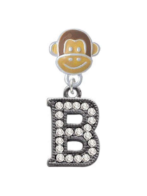 Crystal Black Initial - B - Beaded Border - Monkey Face Charm Bead