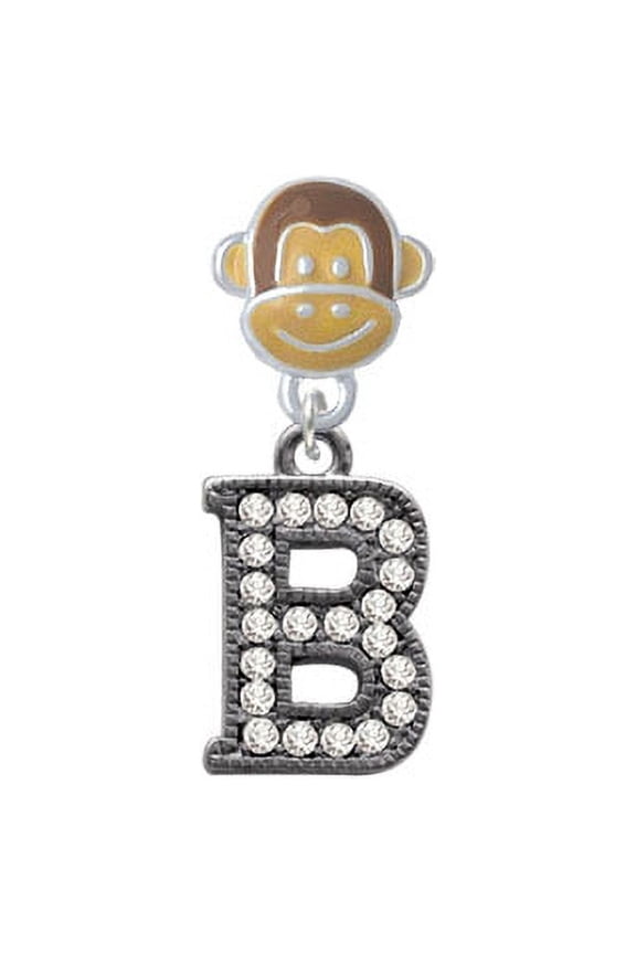 Crystal Black Initial - B - Beaded Border - Monkey Face Charm Bead