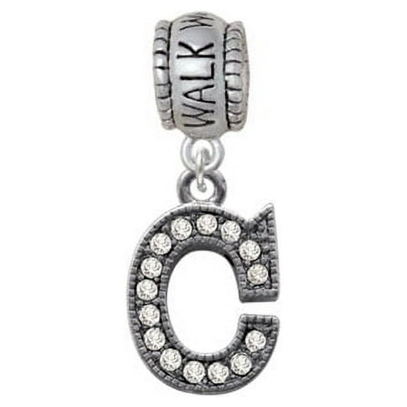 Crystal Black Initial - C - Beaded Border - Walk With Jesus Charm Bead