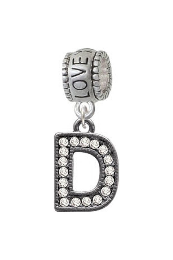 Crystal Black Initial - D - Beaded Border - Love You More Charm Bead