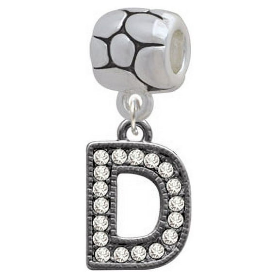 Crystal Black Initial - D - Beaded Border - Pebble Charm Bead