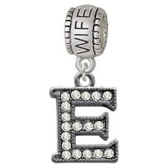 Crystal Black Initial - E - Beaded Border - Wife Charm Bead