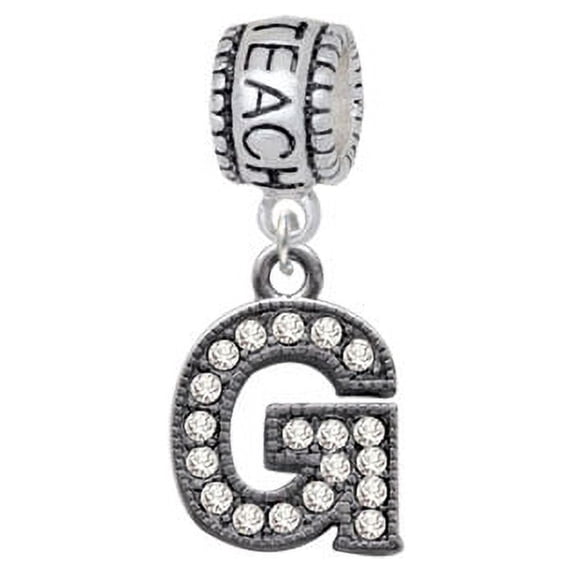 Crystal Black Initial - G - Beaded Border - Love 2 Teach Charm Bead