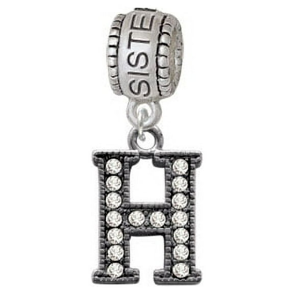 Crystal Black Initial - H - Beaded Border - Sister Charm Bead