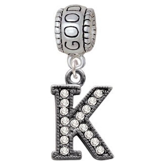 Crystal Black Initial - K - Beaded Border - Good Luck Charm Bead