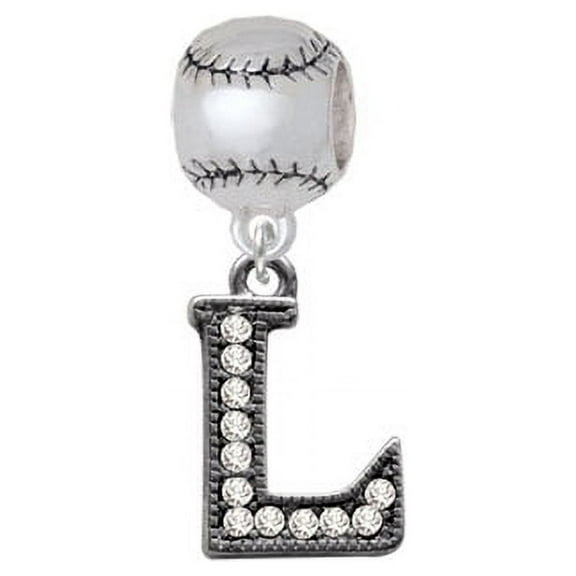 Crystal Black Initial - L - Beaded Border - Softball Charm Bead