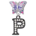 thumbnail image 1 of Crystal Black Initial - P - Beaded Border - Butterfly Charm Bead, 1 of 1