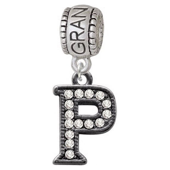 Crystal Black Initial - P - Beaded Border - Grandmother Charm Bead