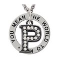 thumbnail image 1 of Crystal Black Initial - P - Beaded Border - You Mean The World To Me Affirmation Ring Necklace, 1 of 1