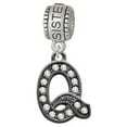 thumbnail image 1 of Crystal Black Initial - Q - Beaded Border - Sister Charm Bead, 1 of 1