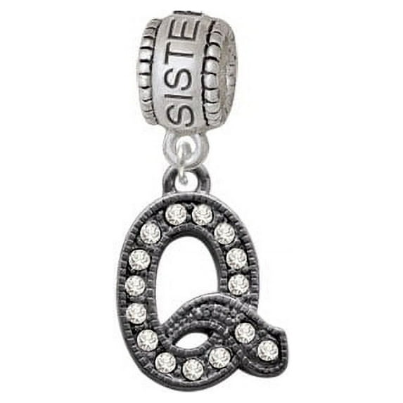 Crystal Black Initial - Q - Beaded Border - Sister Charm Bead