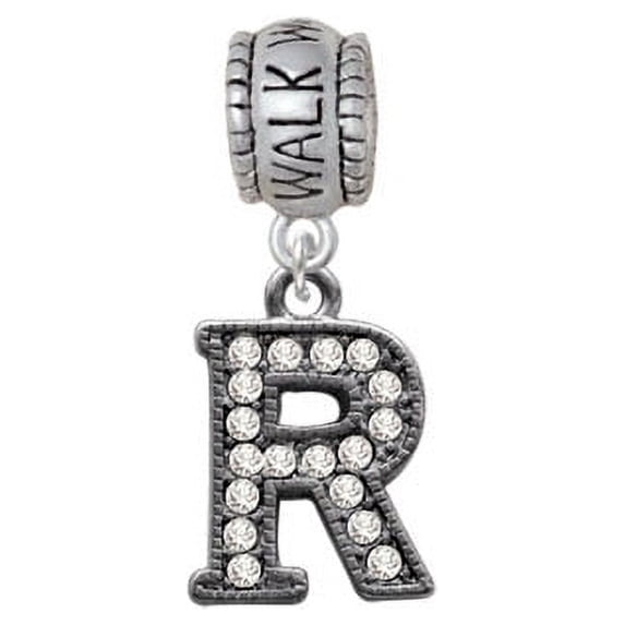 Crystal Black Initial - R - Beaded Border - Walk With Jesus Charm Bead