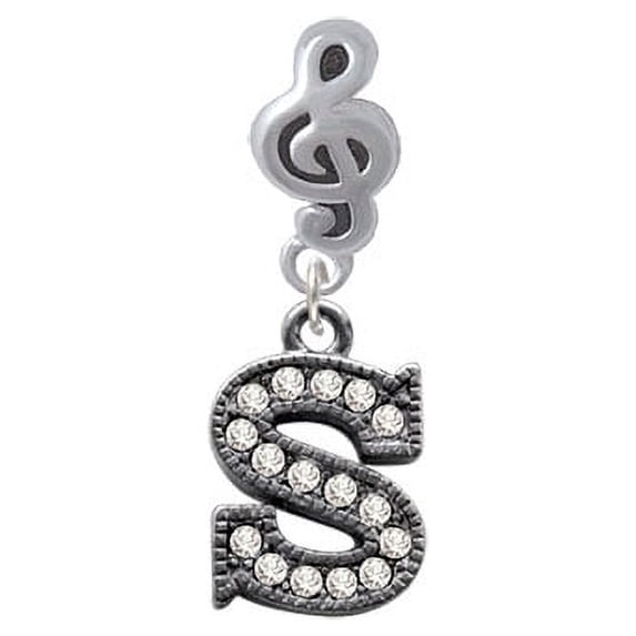 Crystal Black Initial - S - Beaded Border - Clef Note Charm Bead