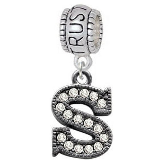 Crystal Black Initial - S - Beaded Border - Trust In God Charm Bead
