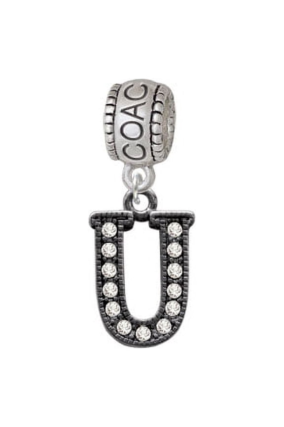 Crystal Black Initial - U - Beaded Border - Coach Charm Bead