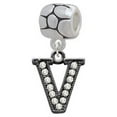 thumbnail image 1 of Crystal Black Initial - V - Beaded Border - Pebble Charm Bead, 1 of 1