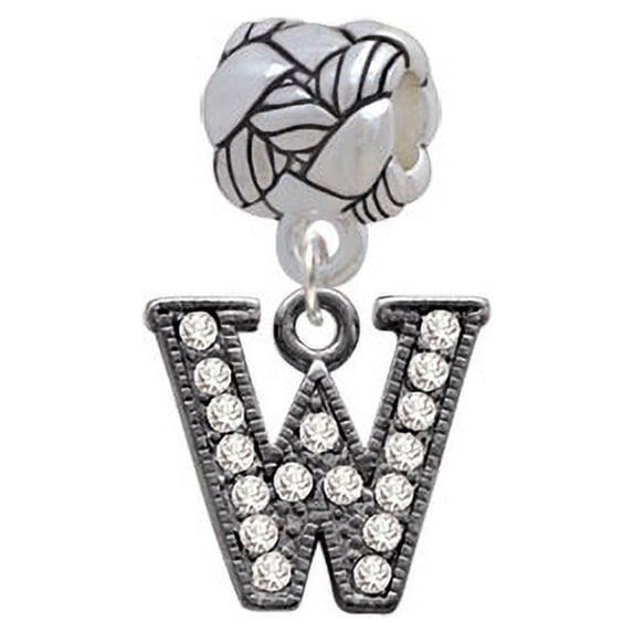 Crystal Black Initial - W - Beaded Border - Woven Rope Charm Bead