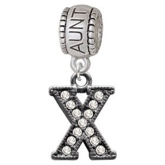 Crystal Black Initial - X - Beaded Border - Aunt Charm Bead