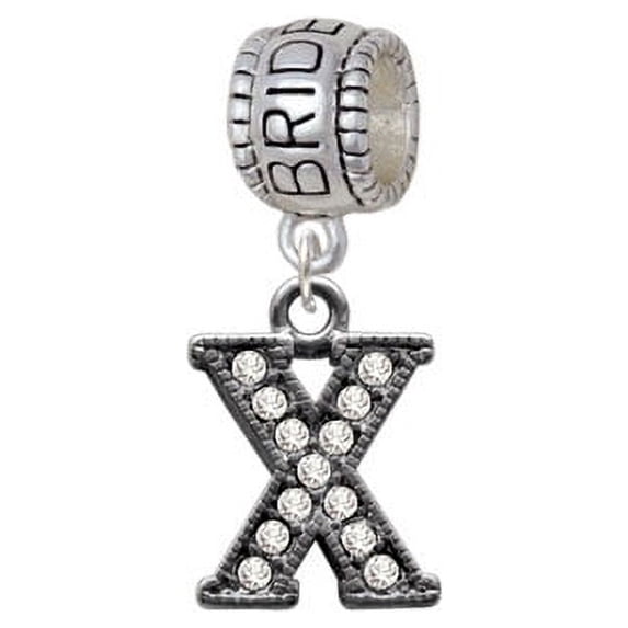 Crystal Black Initial - X - Beaded Border - Bridesmaid Charm Bead