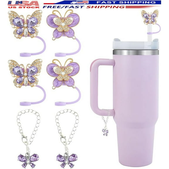 Crystal Bling Butterfly Silicone Straw Cover Caps for Stanley Cup 30 & 40 Oz Tumbler