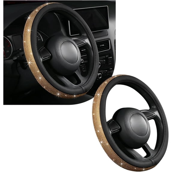 Crystal Bling Steering Wheel Cover for Women, 15 Inch Universal Fit Sparkling Rhinestone Auto Wheel Protector, Anti Slip Glitter Diamond Car Interior Accessories