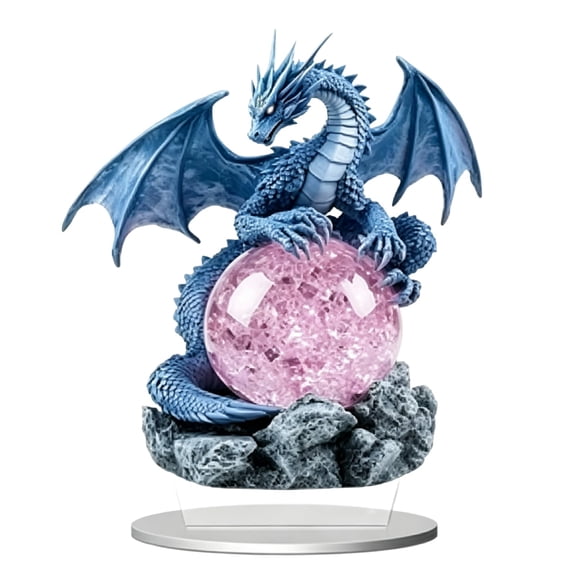 Crystal Blue Acrylic Figurine 2D Flat Panel Desk Ornament Modern Tabletop Art Mythical Decor 1 Pack