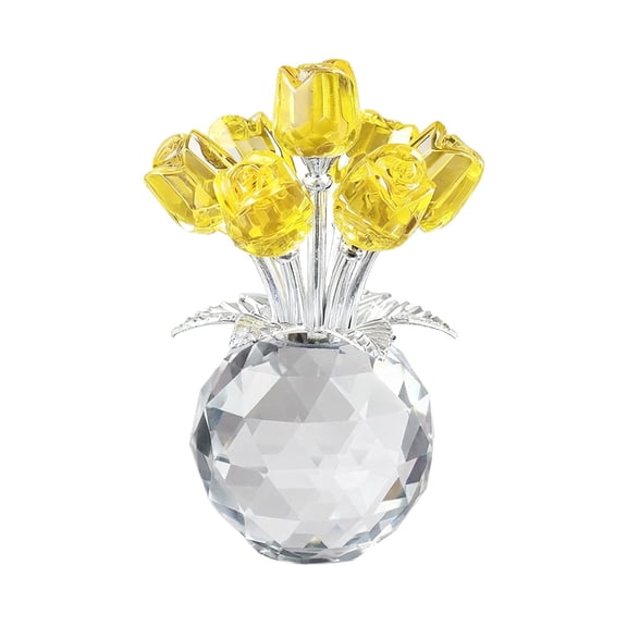Crystal Blue Rose Bouquet Figurine with Round Vase, Glass Rose Flower Romantic Gifts for Women Sister on Birthday, Collectible Decoration Table Centerpiece for Home