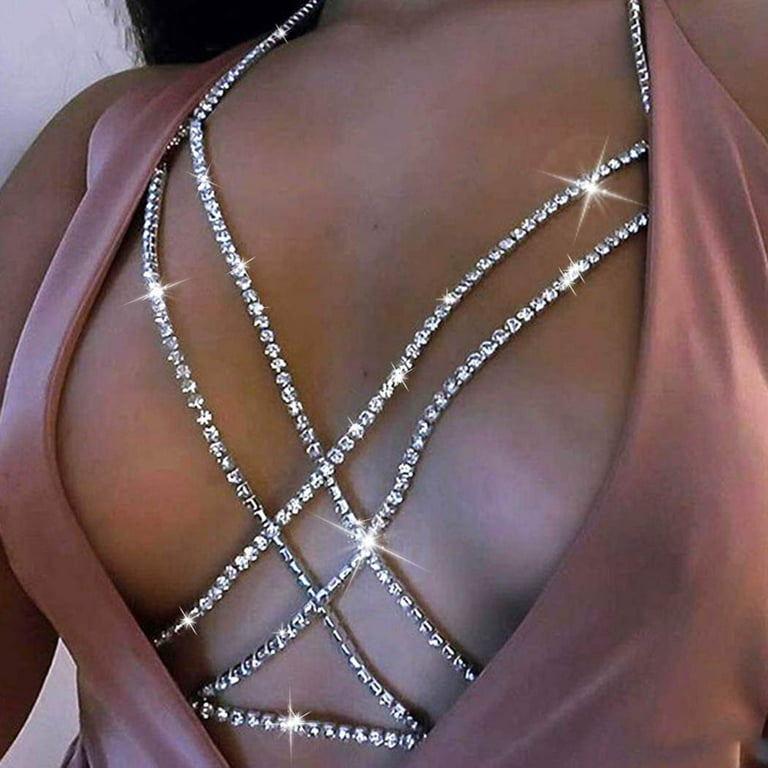 Crystal Body Chain Bikini Body Chains Nightclub Chest Chain Fashion Body  Jewelry for Women and Girls (Silver)