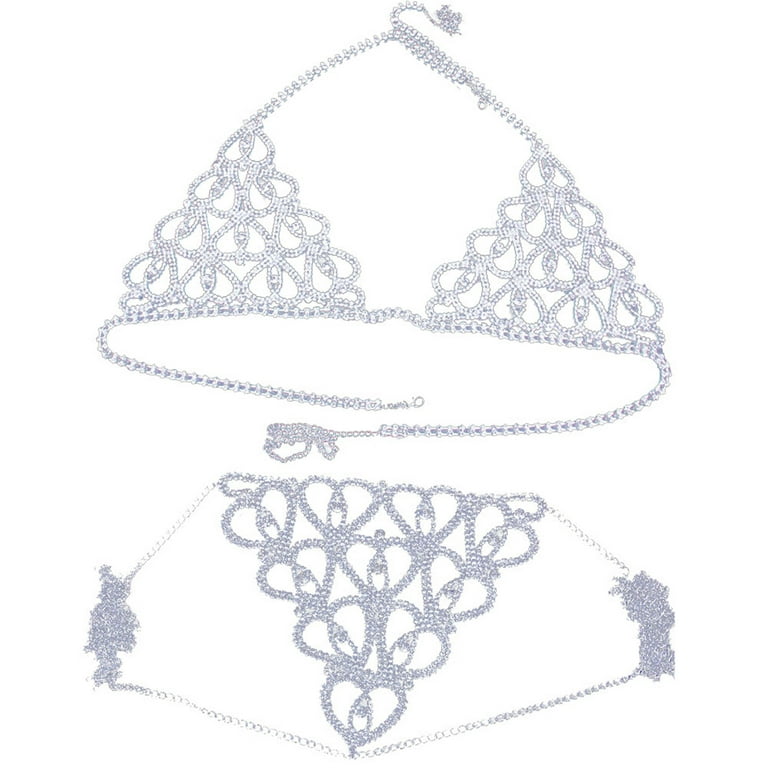 Crystal Body Chain Bikini Set Rhinestone Bra Chain Suit Beach Underwear  Body Jewelry Accessories for Women and Girls New 