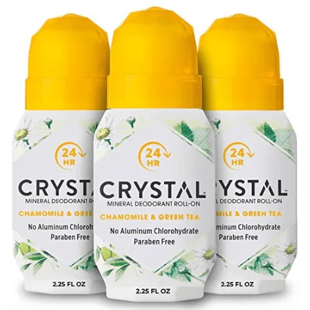 Crystal Body MineralEnriched Deodorant RollOn, Unisex, Chamomile and