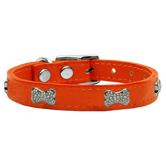 Mirage Pet Products Crystal & Leather Bone Dog Collar, Orange, XL