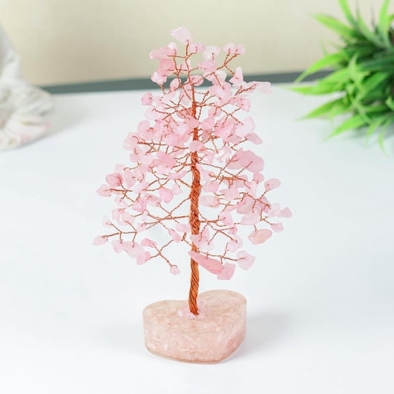Crystal Bonsai Tree With Heart Base, Handmade Feng Shui Tree - Rose Quartz | For Love, Harmony & Healing - Home Decorative Item, Showpiece Good Luck Gift | Versatile Home & Office Dcor