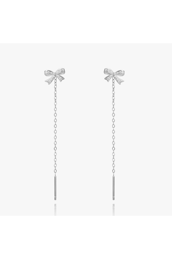 Crystal Bow Chain Double Piercing Earrings