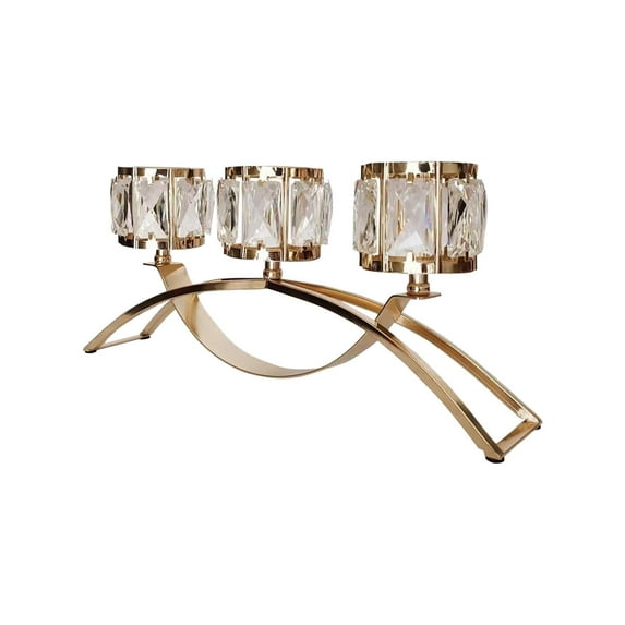 Crystal Bowl Tealight 3 Arms Candelabra Votive Candle Stand, Candlestick Holders Centerpieces for Tables Decoration for Home Wedding Party (Gold)