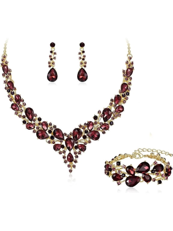 Crystal Bridal Jewelry Set, Floral Statement Necklace, Earrings, Bracelet, Wedding Accessories