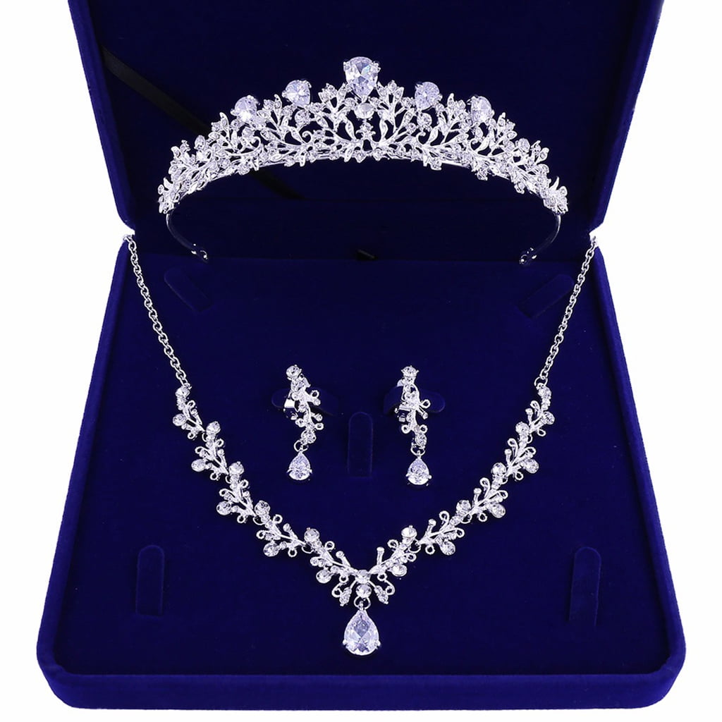 Iridescent Crystal Tiara Necklace & Earring Set Iridescent Crystal Quinceañera Crown: Gold AB Wedding Tiara  main image 2