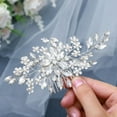 thumbnail image 1 of Crystal Bride Wedding Hair Comb Flower Bridal Headpieces Rhinestone Leaf Hair Pieces Pearl Hair Vines Bridesmaid Side Combs Hair Accessories for Women and Girls (silver flower), 1 of 4
