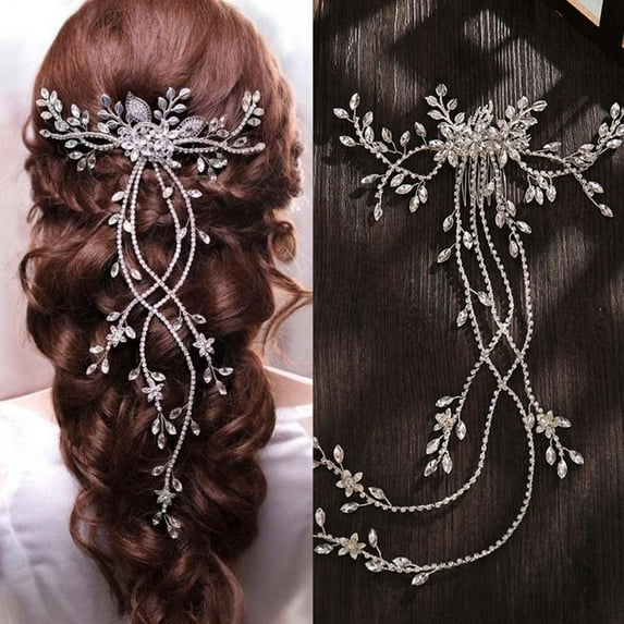 Crystal Bride Wedding Hair Comb Leaf Bridal Headpieces Rhinestone Flower Hair Vines Pearl Bridesmaid Side Combs Hair Accessories for Women (silver leaf)