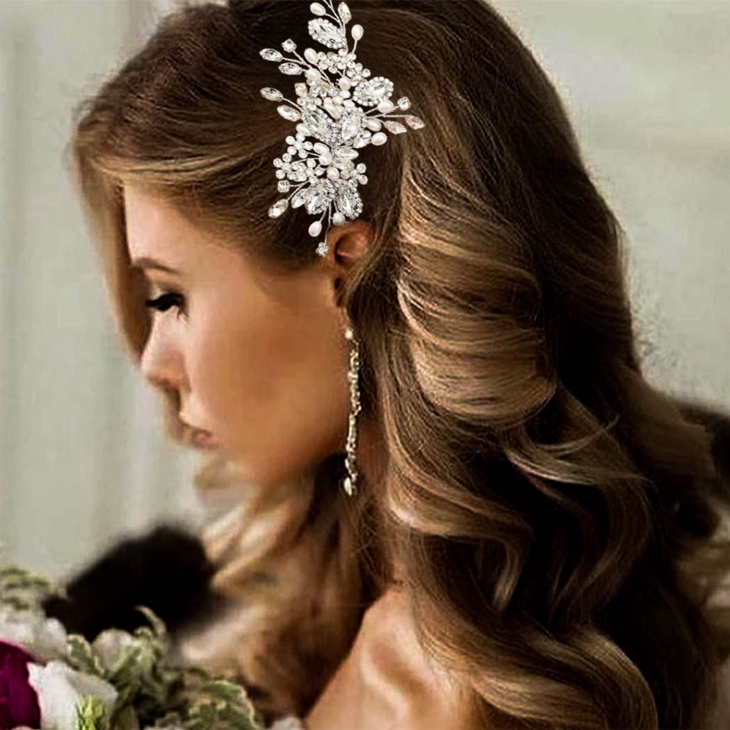 Wedding Hair Comb Pearl Crystal Silver Bridal Hair Accessory for Women 1 Pcs Crystal Wedding Hair Comb with 2 Pcs Rhinestone Bridal  main image 4