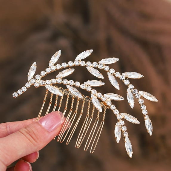 Crystal Bride Wedding Hair Comb Rhinestone Headpieces Leaf Side Hair Combs for Women and Bride (Silver)