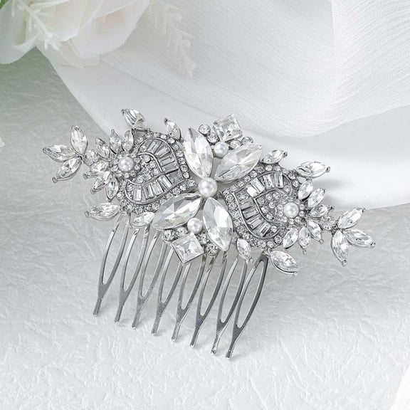 Crystal Bride Wedding Hair Comb Silver Flower Bridal Headpieces Leaf Hair Pieces Rhinestone Bridesmaid Side Combs Hair Accessories for Women