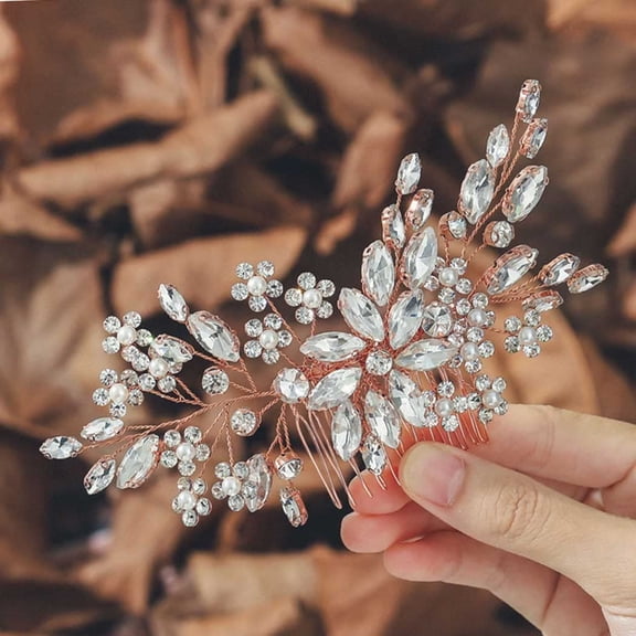 Crystal Bride Wedding Hair Comb Silver Rhinestone Flower Bridal Hair Pieces Pearl Wedding Hair Accessories for Women and Girls… (Silver)