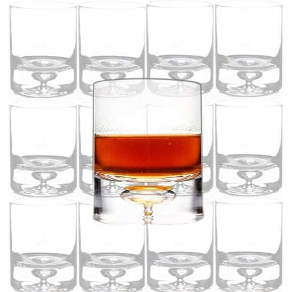 Crystal Bubble Base Whiskey Glass Tumbler - Set of 12 - Thick Weighted Bottom - Unique Design - Great for Scotch Whiskey, Old Fashion, Manhattan, Bourbon & Cocktails (2042)