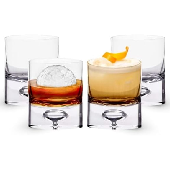 Crystal Bubble Base Whiskey Glass Tumbler - Set of 4 - Thick Weighted Bottom - Unique Design - Great for Scotch Whiskey, Old Fashion, Manhattan, Bourbon & Cocktails$$Home Decor, Kitchen, & Other